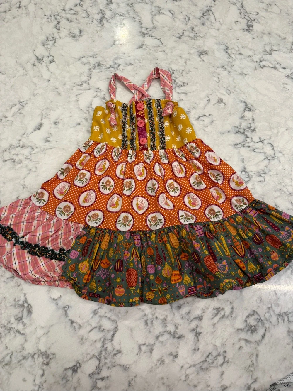 Matilda Jane Size 4 Mixed Print Dress – Roosters, Vegetables & Floral